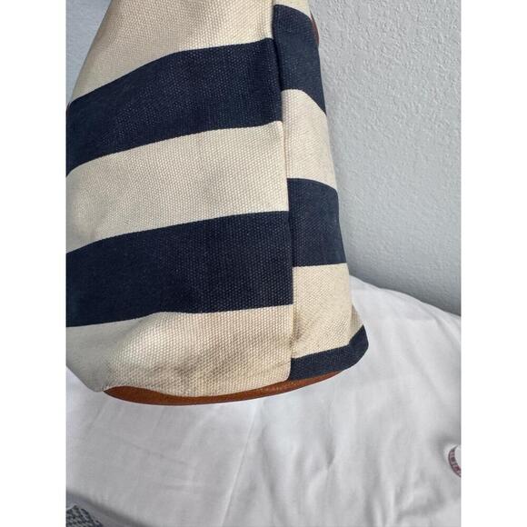Tommy Hilfiger Striped Canvas Tote Bag Leather Trim Nautical Preppy Coastal Chic - Picture 15 of 16